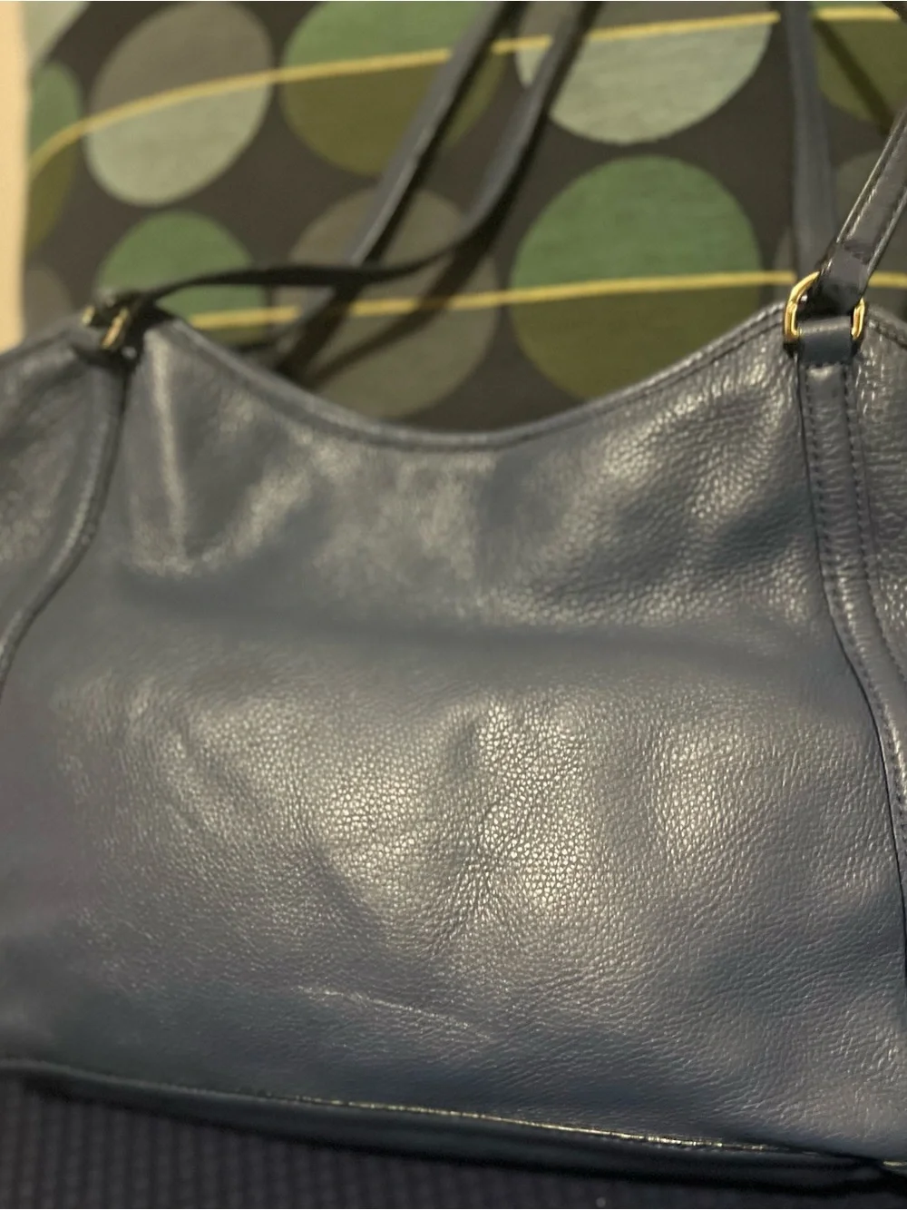 Tory Burch Navy Leather Shoulder Bag with Logo Medallion